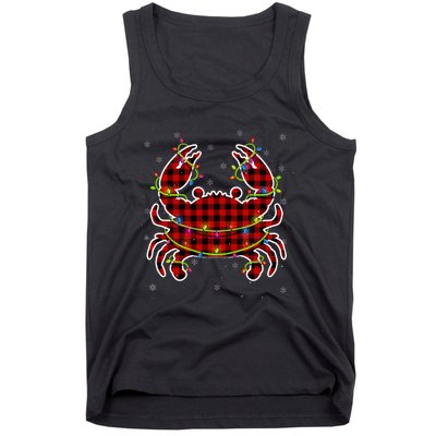 Red Buffalo Plaid Crab Santa Christmas Pajama Matching Tank Top