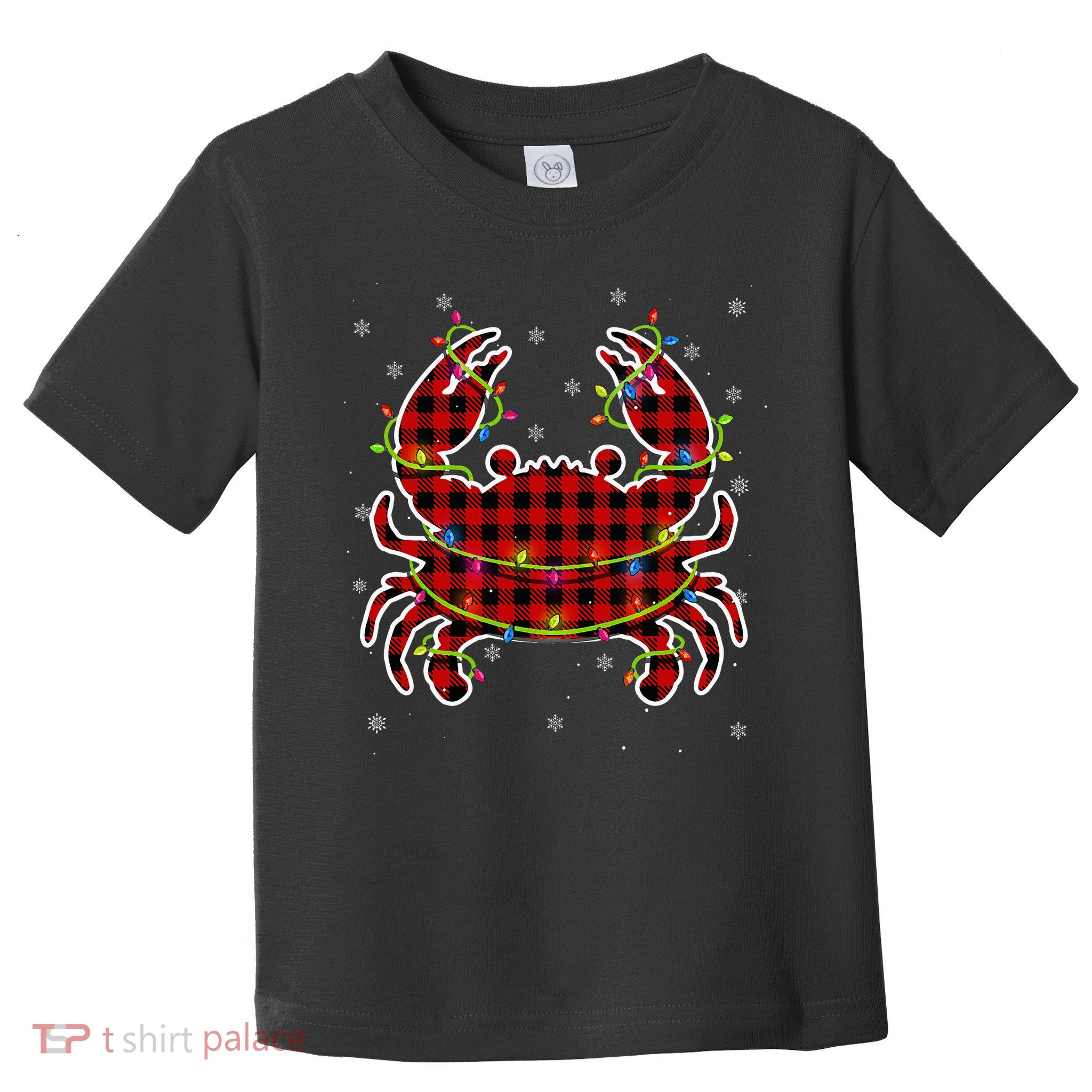 Red Buffalo Plaid Crab Santa Christmas Pajama Matching Toddler T-Shirt