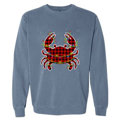 Red Buffalo Plaid Crab Santa Christmas Pajama Matching Garment-Dyed Sweatshirt