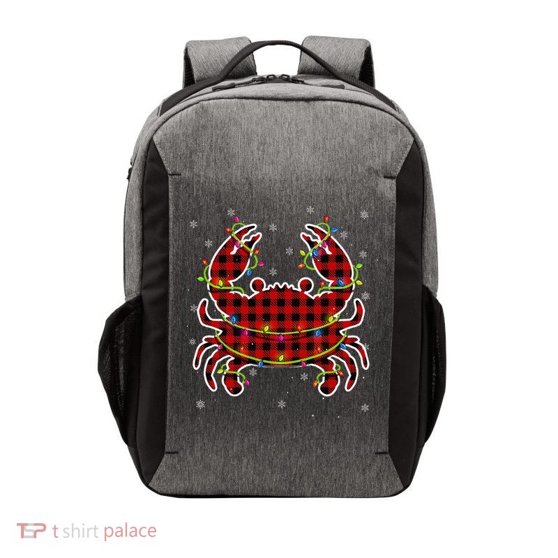 Red Buffalo Plaid Crab Santa Christmas Pajama Matching Vector Backpack