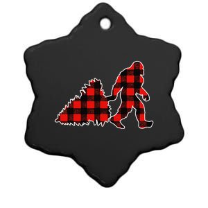 Red Buffalo Plaid Pajama Bigfoot Christmas Ceramic Star Ornament