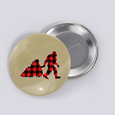 Red Buffalo Plaid Pajama Bigfoot Christmas Button