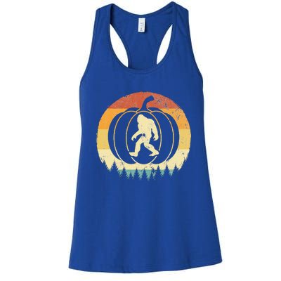 Retro Bigfoot Pumpkin Vintage Halloween Costume 80s Gift Women's Racerback Tank