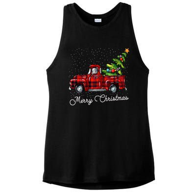 Red Buffalo Plaid Pickup Truck With Tree Merry Christmas Ladies PosiCharge Tri-Blend Wicking Tank