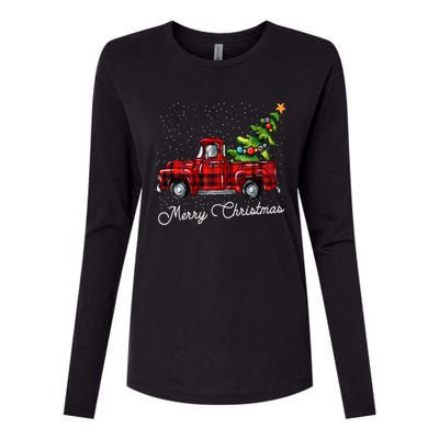 Red Buffalo Plaid Pickup Truck With Tree Merry Christmas Womens Cotton Relaxed Long Sleeve T-Shirt