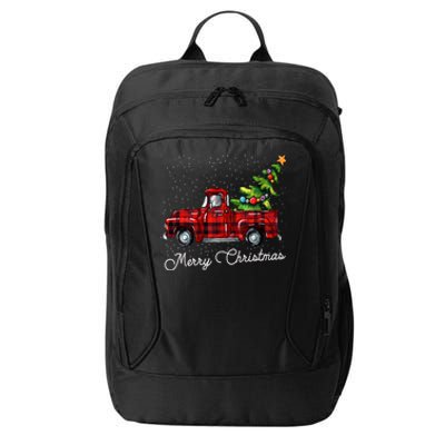 Red Buffalo Plaid Pickup Truck With Tree Merry Christmas City Backpack