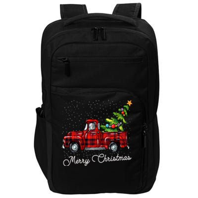 Red Buffalo Plaid Pickup Truck With Tree Merry Christmas Impact Tech Backpack