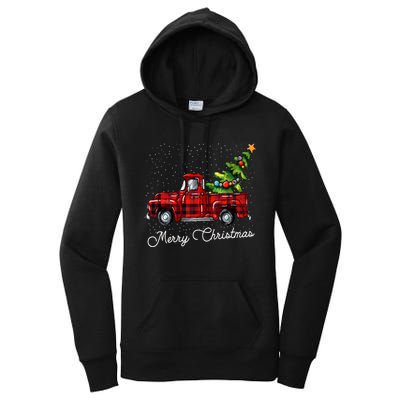 Red Buffalo Plaid Pickup Truck With Tree Merry Christmas Women's Pullover Hoodie