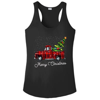 Red Buffalo Plaid Pickup Truck With Tree Merry Christmas Ladies PosiCharge Competitor Racerback Tank