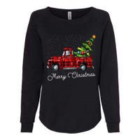 Red Buffalo Plaid Pickup Truck With Tree Merry Christmas Womens California Wash Sweatshirt