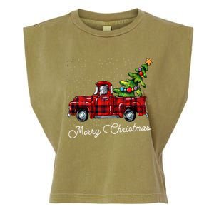 Red Buffalo Plaid Pickup Truck With Tree Merry Christmas Garment-Dyed Women's Muscle Tee