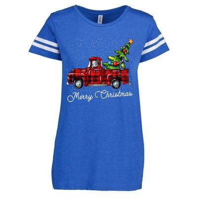 Red Buffalo Plaid Pickup Truck With Tree Merry Christmas Enza Ladies Jersey Football T-Shirt