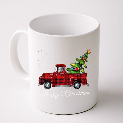 Red Buffalo Plaid Pickup Truck With Tree Merry Christmas Coffee Mug