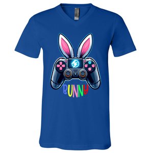 Rabbit Bunny Playing Gamer Graphic Happy Easter Gift V-Neck T-Shirt