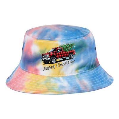 Red Buffalo Plaid Pickup Truck With Tree Merry Christmas Tie Dye Newport Bucket Hat