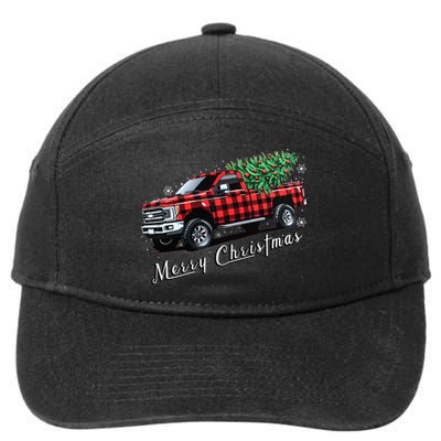 Red Buffalo Plaid Pickup Truck With Tree Merry Christmas 7-Panel Snapback Hat