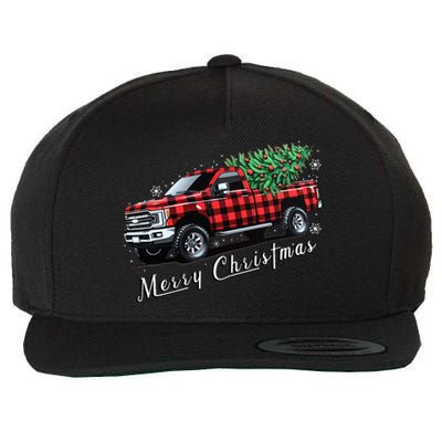 Red Buffalo Plaid Pickup Truck With Tree Merry Christmas Wool Snapback Cap