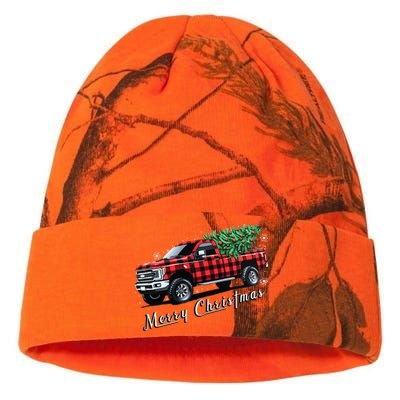 Red Buffalo Plaid Pickup Truck With Tree Merry Christmas Kati Licensed 12" Camo Beanie