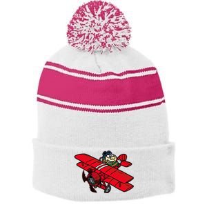 Red Baron Plane Biplane Pilot Airplane Stripe Pom Pom Beanie