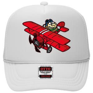 Red Baron Plane Biplane Pilot Airplane High Crown Mesh Back Trucker Hat