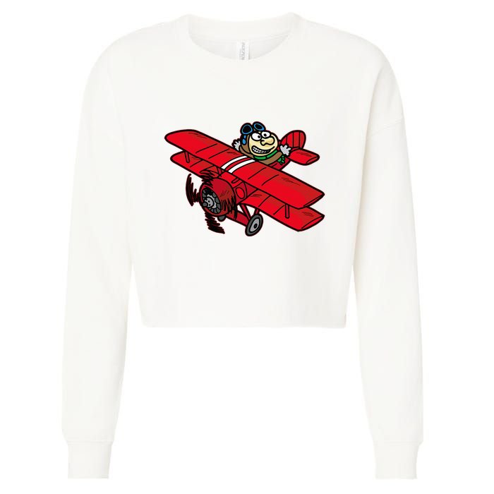 Red Baron Plane Biplane Pilot Airplane Cropped Pullover Crew