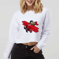 Red Baron Plane Biplane Pilot Airplane Cropped Pullover Crew
