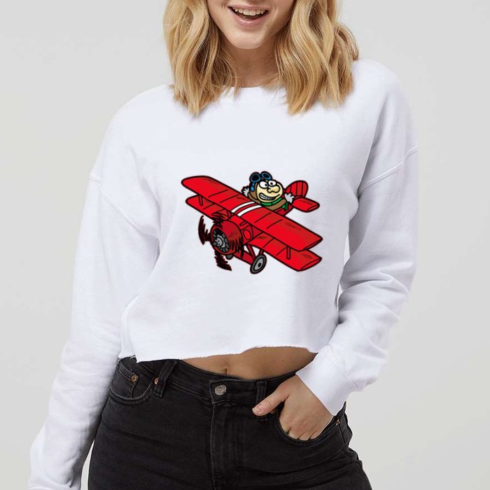 Red Baron Plane Biplane Pilot Airplane Cropped Pullover Crew