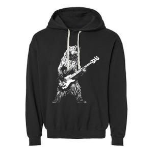 Retro Bear Playing Bass Guitar Bear Guitarist Music Lovers Garment-Dyed Fleece Hoodie