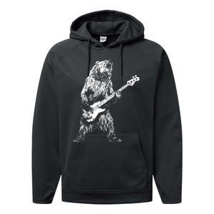 Retro Bear Playing Bass Guitar Bear Guitarist Music Lovers Performance Fleece Hoodie