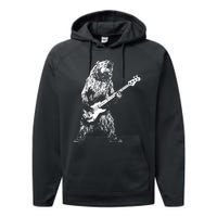 Retro Bear Playing Bass Guitar Bear Guitarist Music Lovers Performance Fleece Hoodie