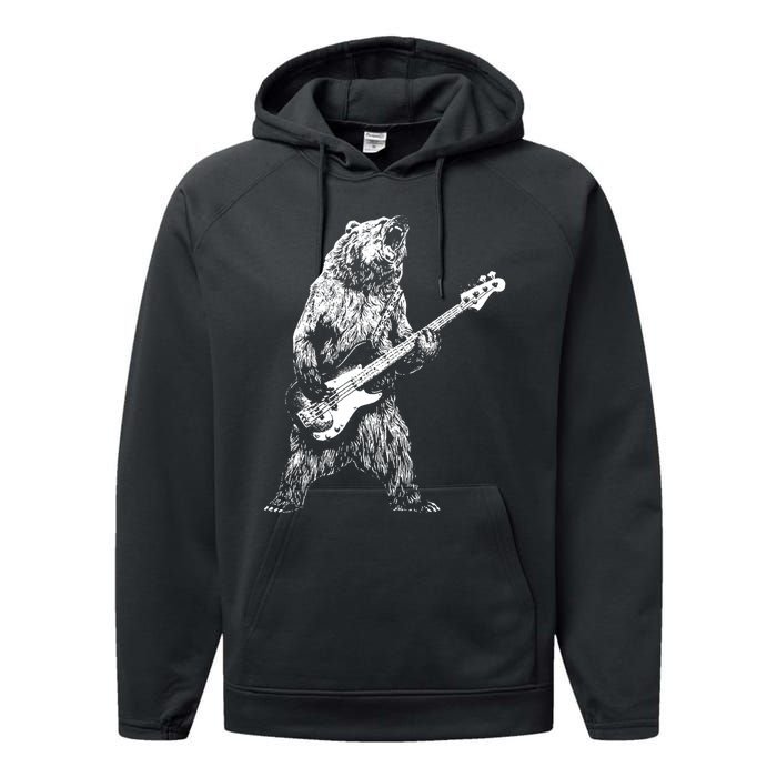 Retro Bear Playing Bass Guitar Bear Guitarist Music Lovers Performance Fleece Hoodie