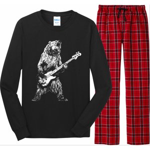 Retro Bear Playing Bass Guitar Bear Guitarist Music Lovers Long Sleeve Pajama Set