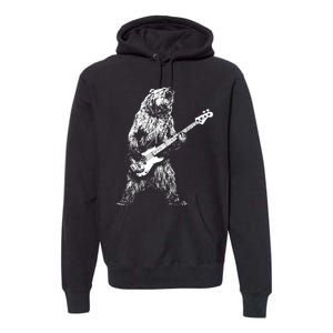 Retro Bear Playing Bass Guitar Bear Guitarist Music Lovers Premium Hoodie