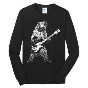 Retro Bear Playing Bass Guitar Bear Guitarist Music Lovers Tall Long Sleeve T-Shirt