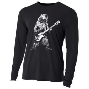 Retro Bear Playing Bass Guitar Bear Guitarist Music Lovers Cooling Performance Long Sleeve Crew