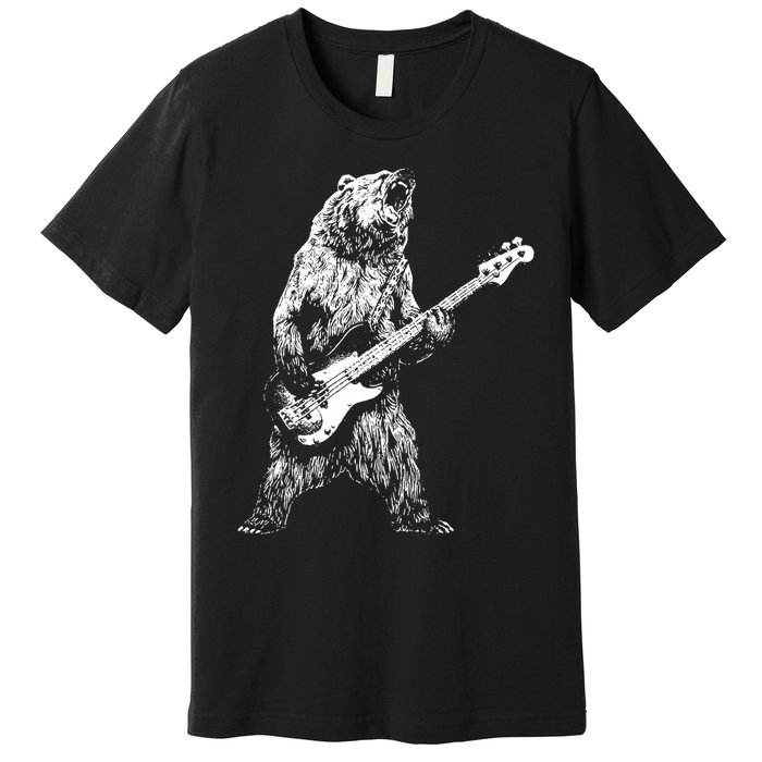 Retro Bear Playing Bass Guitar Bear Guitarist Music Lovers Premium T-Shirt