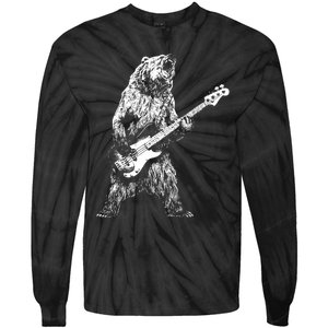 Retro Bear Playing Bass Guitar Bear Guitarist Music Lovers Tie-Dye Long Sleeve Shirt