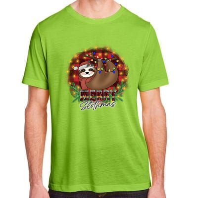 Red Buffalo Plaid Merry Slothmas Tangled Christmas Lights Gift Adult ChromaSoft Performance T-Shirt