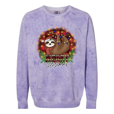 Red Buffalo Plaid Merry Slothmas Tangled Christmas Lights Gift Colorblast Crewneck Sweatshirt