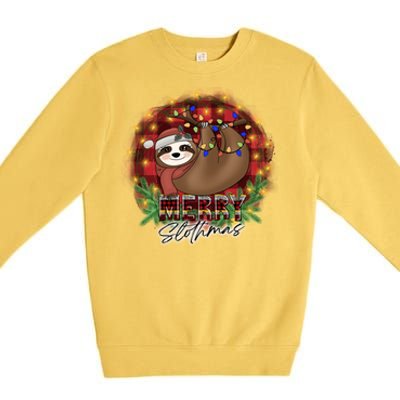 Red Buffalo Plaid Merry Slothmas Tangled Christmas Lights Gift Premium Crewneck Sweatshirt