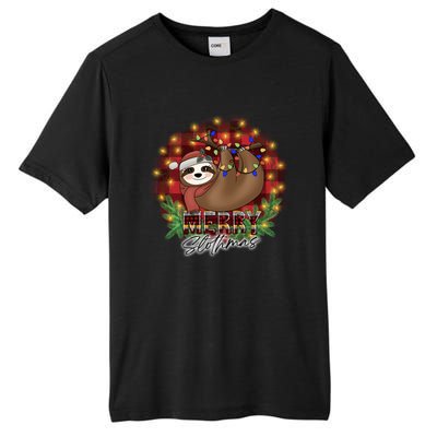 Red Buffalo Plaid Merry Slothmas Tangled Christmas Lights Gift Tall Fusion ChromaSoft Performance T-Shirt