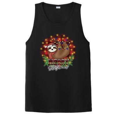 Red Buffalo Plaid Merry Slothmas Tangled Christmas Lights Gift PosiCharge Competitor Tank