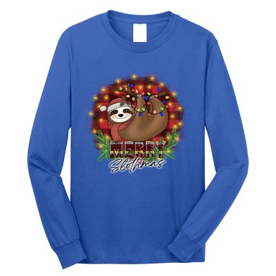 Red Buffalo Plaid Merry Slothmas Tangled Christmas Lights Gift Long Sleeve Shirt