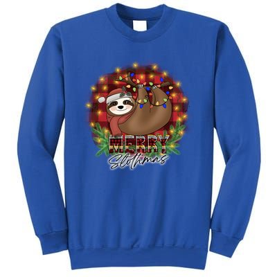 Red Buffalo Plaid Merry Slothmas Tangled Christmas Lights Gift Sweatshirt