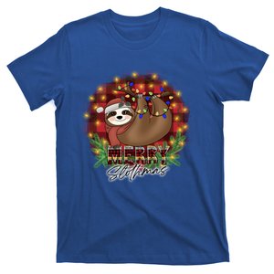 Red Buffalo Plaid Merry Slothmas Tangled Christmas Lights Gift T-Shirt