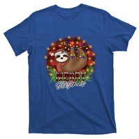 Red Buffalo Plaid Merry Slothmas Tangled Christmas Lights Gift T-Shirt