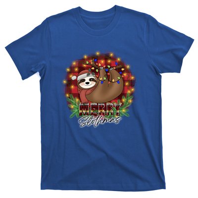 Red Buffalo Plaid Merry Slothmas Tangled Christmas Lights Gift T-Shirt