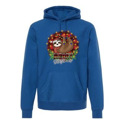 Red Buffalo Plaid Merry Slothmas Tangled Christmas Lights Gift Premium Hoodie