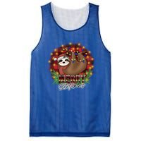 Red Buffalo Plaid Merry Slothmas Tangled Christmas Lights Gift Mesh Reversible Basketball Jersey Tank