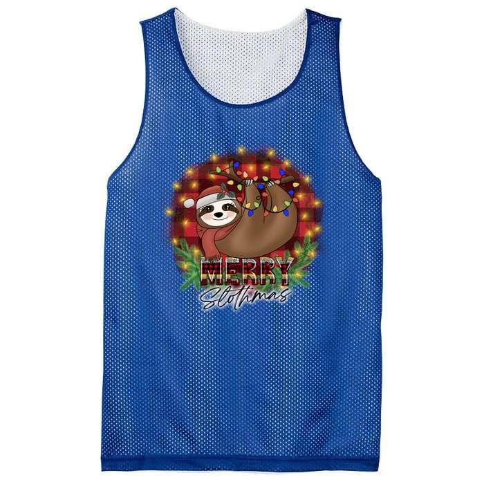 Red Buffalo Plaid Merry Slothmas Tangled Christmas Lights Gift Mesh Reversible Basketball Jersey Tank